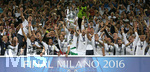 28.05.2016,  Fussball Champions-League Finale 2016, Real Madrid - Atletico Madrid, im Guiseppe Meazza Stadion in Mailand (Italien). Real Madrid feiert den Sieg im Champions League Finale und den Gewinn des Champions League Pokal
