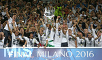 28.05.2016,  Fussball Champions-League Finale 2016, Real Madrid - Atletico Madrid, im Guiseppe Meazza Stadion in Mailand (Italien). Real Madrid feiert den Sieg im Champions League Finale und den Gewinn des Champions League Pokal