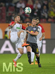 19.09.2017, Fussball 1.Bundesliga 2017/2018, 5.Spieltag, FC Augsburg - RB Leipzig, in der WWK-Arena Augsburg. v.li: Daniel Baier (FC Augsburg) gegen Diego Demme (RB Leipzig).