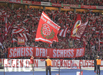25.05.2019, Fussball DFB-Pokalfinale 2019, RB Leipzig - FC Bayern Mnchen, im Olympiastadion Berlin, Fahnen und Plakat im Bayern Fanblock

 

