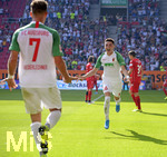 24.08.2019, Fussball 1. Bundesliga 2019/2020, 2.Spieltag, FC Augsburg - 1.FC Union Berlin, in der WWK-Arena Augsburg.  Ruben Vargas (FC Augsburg) Torjubel.

