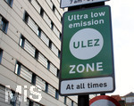 26.05.2019, London. Schild ULEZ - Ultra low emission zone.