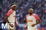 27.05.2023, Fussball 1. Bundesliga 2022/2023, 34. Spieltag, RB Leipzig - FC Schalke 04, in der Red Bull Arena Leipzig. Jubel (L-R) Mohamed Simakan (RB Leipzig) und Torschtze Christopher Nkunku (RB Leipzig) zum Tor zum 2:0


