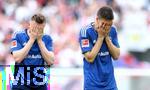 27.05.2023, Fussball 1. Bundesliga 2022/2023, 34. Spieltag, RB Leipzig - FC Schalke 04, in der Red Bull Arena Leipzig. der FC Schalke 04 steigt aus der Bundesliga ab, (L-R) Tobias Mohr (Schalke 04) und Marcin Kaminski (Schalke 04) nach Abpfiff enttuscht


