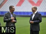 03.06.2024, Fussball Europameisterschaft 2024,  Besuch von Bundeskanzler Olaf Scholz im EM-Stadion Mnchen Fuball Arena. v.l. EM Botschafter Philipp Lahm und Bundeskanzler Olaf Scholz 
