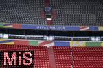 03.06.2024, Fussball Europameisterschaft 2024,  Das EM-Stadion ?Mnchen Fuball Arena?, so heisst die Allianz-Arena Mnchen whrend der EM,  Das Branding ist an den Rngen bereits angebracht, 
 
