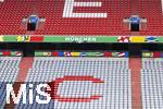 03.06.2024, Fussball Europameisterschaft 2024,  Das EM-Stadion ?Mnchen Fuball Arena?, so heisst die Allianz-Arena Mnchen whrend der EM,  Das Branding ist an den Rngen bereits angebracht, 
 
