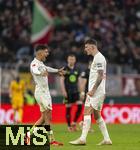15.03.2025, Fussball 1. Bundesliga 2024/2025, 26. Spieltag, FC Augsburg - VfL Wolfsburg, in der WWK-Arena Augsburg, v.li: jubel bei Dimitrios Christos Giannoulis (FC Augsburg) und Cedric Adrian Zesiger (FC Augsburg) 