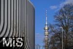 17.03.2025, Fussball, das FC Bayern Mnchen Legenden-Turnier FRANZ BECKENBAUER CUP, im SAP-Garden Mnchen. Aussenansicht, Fassade der neuen Multifunktionshalle im Olympiapark am ehemaligen Standort der Radhalle. Nebenan steht der Olympiaturm.