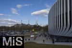 17.03.2025, Fussball, das FC Bayern Mnchen Legenden-Turnier FRANZ BECKENBAUER CUP, im SAP-Garden Mnchen. Aussenansicht, Fassade der neuen Multifunktionshalle im Olympiapark am ehemaligen Standort der Radhalle. Hinten ist das Olympiastadion zu sehen 