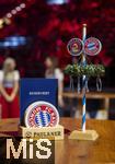 17.03.2025, Fussball, das FC Bayern Mnchen Legenden-Turnier FRANZ BECKENBAUER CUP, im SAP-Garden Mnchen. Auf einem Tisch steht RESERVIERT, mit FCB-Bierdeckel und Schriftzug des Brauerei-Sponsors PAULANER.