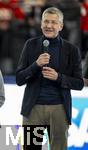 17.03.2025, Fussball, das FC Bayern Mnchen Legenden-Turnier FRANZ BECKENBAUER CUP, im SAP-Garden Mnchen. Prsident Herbert Hainer (FC Bayern) am Mikrofon. 