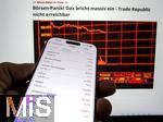 07.04.2025, Thema Brsenbeben nach dem Zoll-Streit aus Amerika: Tagesaktuelle Brsen-Daten auf einem iPhone16 Smartphone-Screen: Aktuelle Daten vom DAX zeigen massive Kursverluste am Montag 07. April 2025 aufgrund der Zlle von Prsident Trump in den USA.