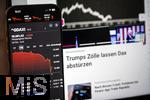07.04.2025, Thema Brsenbeben nach dem Zoll-Streit aus Amerika: Tagesaktuelle Brsen-Daten auf einem iPhone16 Smartphone-Screen: Aktuelle Daten vom DAX zeigen massive Kursverluste am Montag 07. April 2025 aufgrund der Zlle von Prsident Trump in den USA.
