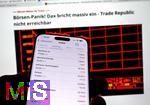 07.04.2025, Thema Brsenbeben nach dem Zoll-Streit aus Amerika: Tagesaktuelle Brsen-Daten auf einem iPhone16 Smartphone-Screen: Aktuelle Daten vom DAX zeigen massive Kursverluste am Montag 07. April 2025 aufgrund der Zlle von Prsident Trump in den USA.