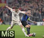 08.04.2025,  Fussball UEFA Championsleague 2024/2025: Viertelfinale Hinspiel, FC Bayern Mnchen - Inter Mailand, in der Allianz-Arena Mnchen. v.l. Leon Goretzka (FC Bayern Mnchen) gegen Lautaro Martinez (Inter Mailand) 
  

