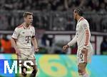 08.04.2025,  Fussball UEFA Championsleague 2024/2025: Viertelfinale Hinspiel, FC Bayern Mnchen - Inter Mailand, in der Allianz-Arena Mnchen. v.l. Joshua Kimmich (FC Bayern Mnchen) brllt  Leroy Sane (Bayern Mnchen) an.
  

