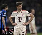 08.04.2025,  Fussball UEFA Championsleague 2024/2025: Viertelfinale Hinspiel, FC Bayern Mnchen - Inter Mailand, in der Allianz-Arena Mnchen. Thomas Mller (FC Bayern Mnchen) ist unzufrieden.
  

