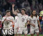 08.04.2025,  Fussball UEFA Championsleague 2024/2025: Viertelfinale Hinspiel, FC Bayern Mnchen - Inter Mailand, in der Allianz-Arena Mnchen. Die Bayern Spieler sind enttuscht v.l. Joshua Kimmich (FC Bayern Mnchen), Konrad Laimer (FC Bayern Mnchen), Thomas Mller (FC Bayern Mnchen), Sacha Boey (FC Bayern Mnchen)
  

