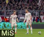 08.04.2025,  Fussball UEFA Championsleague 2024/2025: Viertelfinale Hinspiel, FC Bayern Mnchen - Inter Mailand, in der Allianz-Arena Mnchen. v.li: Joshua Kimmich (FC Bayern Mnchen) frustriert mit Leroy Sane (Bayern Mnchen).