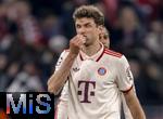 08.04.2025,  Fussball UEFA Championsleague 2024/2025: Viertelfinale Hinspiel, FC Bayern Mnchen - Inter Mailand, in der Allianz-Arena Mnchen. Bayern Spieler nach dem verlorenen Spiel, Thomas Mller (FC Bayern Mnchen) verzieht das Gesicht.