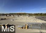 12.04.2025, Fussball 1. Bundesliga 2024/2025, 29. Spieltag,  FC Bayern Mnchen - Borussia Dortmund, in der Allianz-Arena Mnchen.  Am Busparkplatz ist derzeit Baustelle, denn fr das kommende Championsleague-Finale im Mai werden Hallen aufgebaut, Medien, TV und VIP-Gebude fr das Finale entstehen dort.