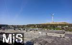 12.04.2025, Fussball 1. Bundesliga 2024/2025, 29. Spieltag,  FC Bayern Mnchen - Borussia Dortmund, in der Allianz-Arena Mnchen.  Am Busparkplatz ist derzeit Baustelle, denn fr das kommende Championsleague-Finale im Mai werden Hallen aufgebaut, Medien, TV und VIP-Gebude fr das Finale entstehen dort.