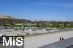 12.04.2025, Fussball 1. Bundesliga 2024/2025, 29. Spieltag,  FC Bayern Mnchen - Borussia Dortmund, in der Allianz-Arena Mnchen.  Am Busparkplatz ist derzeit Baustelle, denn fr das kommende Championsleague-Finale im Mai werden Hallen aufgebaut, Medien, TV und VIP-Gebude fr das Finale entstehen dort.