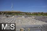 12.04.2025, Fussball 1. Bundesliga 2024/2025, 29. Spieltag,  FC Bayern Mnchen - Borussia Dortmund, in der Allianz-Arena Mnchen.  Am Busparkplatz ist derzeit Baustelle, denn fr das kommende Championsleague-Finale im Mai werden Hallen aufgebaut, Medien, TV und VIP-Gebude fr das Finale entstehen dort.
