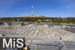 12.04.2025, Fussball 1. Bundesliga 2024/2025, 29. Spieltag,  FC Bayern Mnchen - Borussia Dortmund, in der Allianz-Arena Mnchen.  Am Busparkplatz ist derzeit Baustelle, denn fr das kommende Championsleague-Finale im Mai werden Hallen aufgebaut, Medien, TV und VIP-Gebude fr das Finale entstehen dort.
