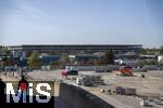12.04.2025, Fussball 1. Bundesliga 2024/2025, 29. Spieltag,  FC Bayern Mnchen - Borussia Dortmund, in der Allianz-Arena Mnchen.  Eingang Nord, li:  GSB - Sonderabfall-Entsorgung Bayern GmbH. re: das neue Parkhaus fr die Gstefans. 
