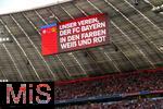 12.04.2025, Fussball 1. Bundesliga 2024/2025, 29. Spieltag,  FC Bayern Mnchen - Borussia Dortmund, in der Allianz-Arena Mnchen.  Die Vereinshymne auf der Anzeigetafel: Unser Verein der FC Bayern in den farben wei und rot