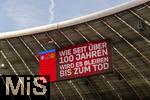 12.04.2025, Fussball 1. Bundesliga 2024/2025, 29. Spieltag,  FC Bayern Mnchen - Borussia Dortmund, in der Allianz-Arena Mnchen.  Die Vereinshymne auf der Anzeigetafel: Wie seit ber hundert jahren wird es bleiben bis zum Tod 