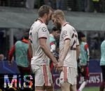 16.04.2025,  Fussball UEFA Championsleague 2024/2025: Viertelfinale Rckspiel, Inter Mailand - FC Bayern Mnchen, im Giuseppe Meazza Stadion (Mailand), Torjubel von Harry Kane (FC Bayern Mnchen) und Konrad Laimer (FC Bayern Mnchen) 

