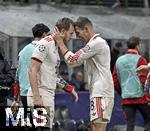 16.04.2025,  Fussball UEFA Championsleague 2024/2025: Viertelfinale Rckspiel, Inter Mailand - FC Bayern Mnchen, im Giuseppe Meazza Stadion (Mailand), Harry Kane (FC Bayern Mnchen), Leon Goretzka (FC Bayern Mnchen) Torjubel

