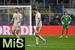 16.04.2025,  Fussball UEFA Championsleague 2024/2025: Viertelfinale Rckspiel, Inter Mailand - FC Bayern Mnchen, im Giuseppe Meazza Stadion (Mailand),v.l. Eric Dier (FC Bayern Mnchen), Thomas Mller (FC Bayern Mnchen) und Torwart Jonas Urbig (FC Bayern Mnchen) sind  enttuscht
