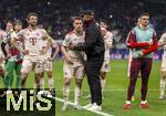 16.04.2025,  Fussball UEFA Championsleague 2024/2025: Viertelfinale Rckspiel, Inter Mailand - FC Bayern Mnchen, im Giuseppe Meazza Stadion (Mailand), Frust nach dem, Ausscheiden, Thomas Mller (FC Bayern Mnchen), Joshua Kimmich (FC Bayern Mnchen), Trainer Vincent Kompany (FC Bayern Mnchen), Joao Palhinha (FC Bayern Mnchen) 

