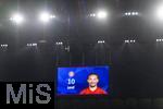 16.04.2025,  Fussball UEFA Championsleague 2024/2025: Viertelfinale Rckspiel, Inter Mailand - FC Bayern Mnchen, im Giuseppe Meazza Stadion (Mailand), Leroy Sane (Bayern Mnchen) auf der Videoleinwand.