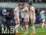 16.04.2025,  Fussball UEFA Championsleague 2024/2025: Viertelfinale Rckspiel, Inter Mailand - FC Bayern Mnchen, im Giuseppe Meazza Stadion (Mailand), Torjubel Harry Kane (li, FC Bayern Mnchen) mit Leon Goretzka (FC Bayern Mnchen), Min-jae Kim (Bayern Mnchen, Minjae Kim) 