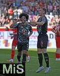 19.04.2025, Fussball 1. Bundesliga 2024/2025, 30. Spieltag, 1.FC Heidenheim - FC Bayern Mnchen, in der Voith-Arena Heidenheim. Joshua Kimmich (FC Bayern Mnchen) jubelt mit Serge Gnabry (FC Bayern Mnchen) 

