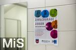 19.04.2025, Fussball 1. Bundesliga 2024/2025, 30. Spieltag, 1.FC Heidenheim - FC Bayern Mnchen, in der Voith-Arena Heidenheim.  In der Toilette hngt ein Info-Blatt zum Thema Zivilcourage zeigen. 