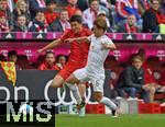 26.04.2025, Fussball 1. Bundesliga 2024/2025, 31. Spieltag,  FC Bayern Mnchen - 1.FSV Mainz 05, in der Allianz-Arena Mnchen. v.l. Min-jae Kim (Bayern Mnchen, Minjae Kim) gegen  Kaishu Sano  (FSV Mainz) 


