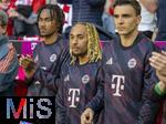 10.05.2025, Fussball 1. Bundesliga 2024/2025, 33. Spieltag,  FC Bayern Mnchen - Borussia Mnchengladbach, in der Allianz-Arena Mnchen. Ersatzspieler, v.li: Jonah Kusi-Asare (Bayern Mnchen), Sacha Boey (FC Bayern Mnchen), Joao Palhinha (FC Bayern Mnchen) 