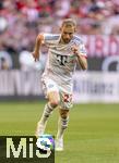 10.05.2025, Fussball 1. Bundesliga 2024/2025, 33. Spieltag,  FC Bayern Mnchen - Borussia Mnchengladbach, in der Allianz-Arena Mnchen. Konrad Laimer (FC Bayern Mnchen) am Ball 