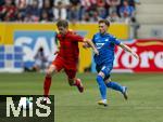17.05.2025, Fussball 1. Bundesliga 2024/2025, 34. Spieltag,  TSG 1899 Hoffenheim - FC Bayern Mnchen, In der Pre-Zero-Arena Sinsheim. Thomas Mller (FC Bayern Mnchen) gegen Dennis Geiger (TSG 1899 Hoffenheim) 