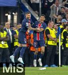 31.05.2025,  Fussball UEFA Championsleague Finale 2025:  Paris St. Germain - Inter Mailand, in der Allianz-Arena Mnchen. Torjubel, v.li: Lucas Hernandez (FC Paris Saint-Germain) und Senny Mayulu (FC Paris Saint-Germain) 