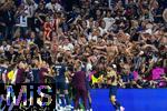 31.05.2025,  Fussball UEFA Championsleague Finale 2025:  Paris St. Germain - Inter Mailand, in der Allianz-Arena Mnchen.  Torjubel, die Fans von Paris feiern ihr Team frenetisch.