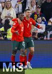 04.06.2025, Fussball UEFA Nations League 2024/25,  Halbfinale, Deutschland - Portugal, in der Allianz-Arena Mnchen. Torjubel Cristiano Ronaldo (re, Portugal) mit Nuno Mendes (Portugal), 