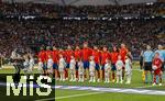 05.06.2025, Fussball UEFA Nations League 2024/25,  Halbfinale, Spanien - Frankreich, in der MHP-Arena Stuttgart,  Mannschaft Spanien, Aufstellung zur Hymne, mit Torwart Simon Unai (Spanien), Pedro Porro (Spanien), Robin Le Normand (Spanien), Mikel Merino (Spanien), Nico Williams (Spanien), Dean Huijsen (Spanien), Dean Huijsen (Spanien), Martin Zubimendi (Spanien), Lamine Yamal (Spanien), Pedri (Spanien), Mikel Oyarzabal (Spanien), Marc Cucurella (Spanien) 
