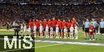 05.06.2025, Fussball UEFA Nations League 2024/25,  Halbfinale, Spanien - Frankreich, in der MHP-Arena Stuttgart,  Mannschaft Spanien, Aufstellung zur Hymne, mit Torwart Simon Unai (Spanien), Pedro Porro (Spanien), Robin Le Normand (Spanien), Mikel Merino (Spanien), Nico Williams (Spanien), Dean Huijsen (Spanien), Dean Huijsen (Spanien), Martin Zubimendi (Spanien), Lamine Yamal (Spanien), Pedri (Spanien), Mikel Oyarzabal (Spanien), Marc Cucurella (Spanien) 